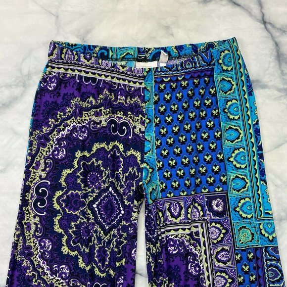 Chico's Patchwork Blue/Purple Mandala Wide Leg 3 - Picture 4 of 7